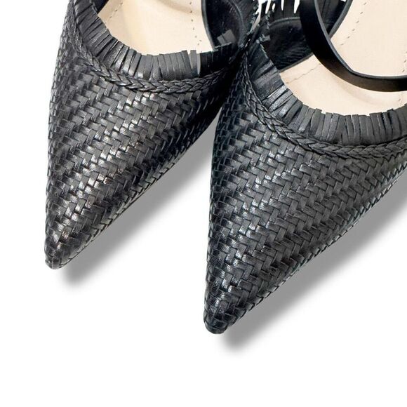 CHRISTIAN DIOR Lambskin Woven Teddy D Mule Sandals Black Kitten Heels Size 38.5 - Picture 8 of 12